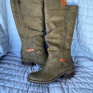 Reiker- Lined Tall boots- Incredibly Comfy- Olive Green-Double Zipper- EU 38